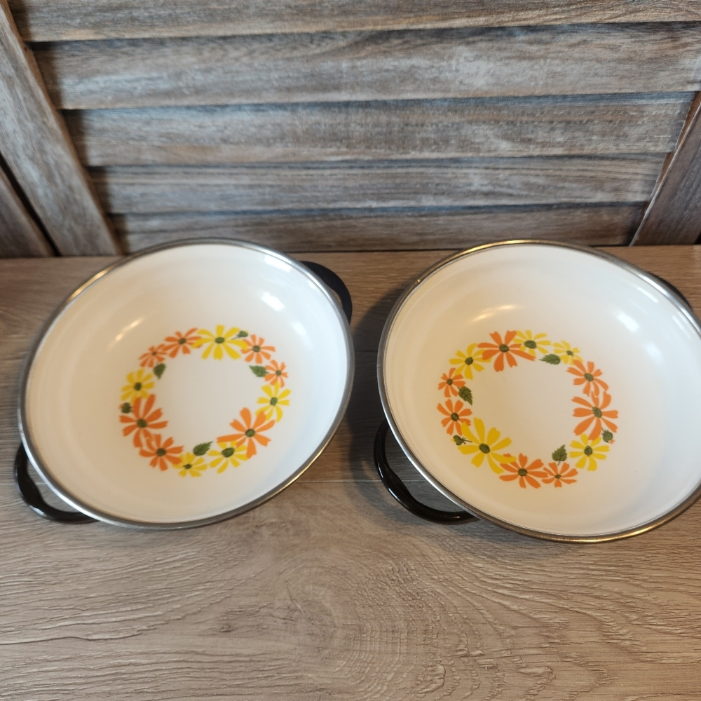 Vintage Ekco Country Garden Porcelain Clad Cookware 2 Pieces